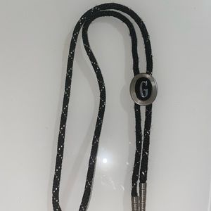 Bolo Tie black & white strips G Adjustable